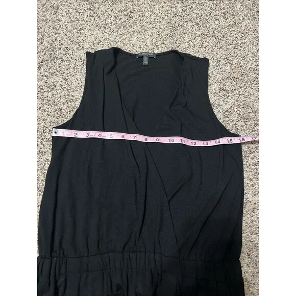 Eileen Fisher Petite Medium V-Neck Ankle Length Jumpsuit Viscose Jersey Black